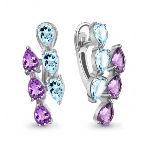 Серебряные серьги AQUAMARINE с топазом и аметистом А45018477 фото
