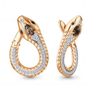 Серьги из золочёного серебра Символ года Змея AQUAMARINE с кварцем, фианитом и ювелирным кристаллом А45018901АЧ-п фото