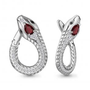 Серебряные серьги Символ года Змея AQUAMARINE с гранатом, фианитом и ювелирным кристаллом А45018903АЧ фото