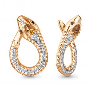 Серьги из золочёного серебра Символ года Змея AQUAMARINE с цитрином, фианитом и ювелирным кристаллом А45018906АЧ-п фото