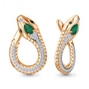 Серьги из золочёного серебра Символ года Змея AQUAMARINE с ювелирным кристалом и фианитом А45018909АЧ-п фото