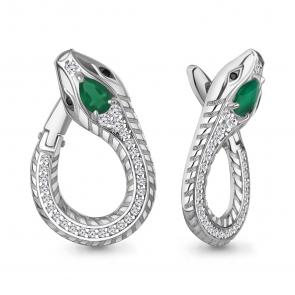 Серебряные серьги Символ года Змея AQUAMARINE с ювелирным кристалом и фианитом А45018909АЧ фото