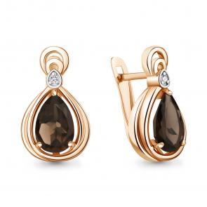 Серьги из золочёного серебра AQUAMARINE с фианитом и кварцем А45019301А-пк фото