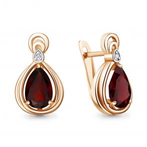 Серьги из золочёного серебра AQUAMARINE с фианитом и гранатом А45019303А-пк фото