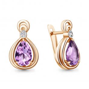 Серьги из золочёного серебра AQUAMARINE с фианитом и аметистом А45019304А-пк фото