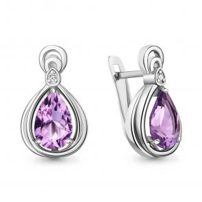 Серебряные серьги AQUAMARINE с фианитом и аметистом А45019304А фото