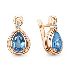 Серьги из золочёного серебра AQUAMARINE с топазом и фианитом А45019305А-пк фото