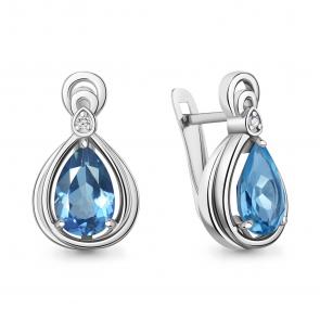 Серебряные серьги AQUAMARINE с топазом и фианитом А45019305А фото
