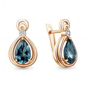 Серьги из золочёного серебра AQUAMARINE с фианитом и Лондон топазом А45019308А-пк фото