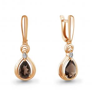 Серьги из золочёного серебра AQUAMARINE с фианитом и кварцем А45019401А-пк фото