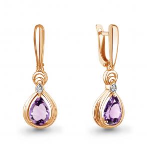 Серьги из золочёного серебра AQUAMARINE с фианитом и аметистом А45019404А-пк фото