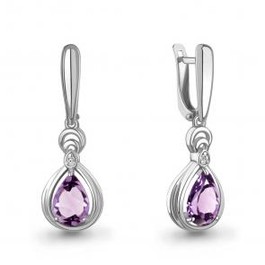 Серебряные серьги AQUAMARINE с фианитом и аметистом А45019404А фото