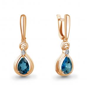 Серьги из золочёного серебра AQUAMARINE с фианитом и Лондон топазом А45019408А-пк фото