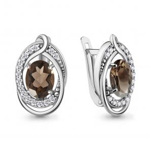 Серебряные серьги AQUAMARINE с фианитом и кварцем А45019501А фото