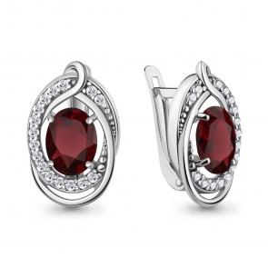 Серебряные серьги AQUAMARINE с фианитом и гранатом А45019503А фото