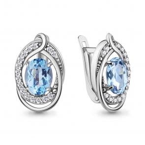 Серебряные серьги AQUAMARINE с топазом и фианитом А45019505А фото