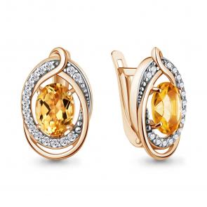 Серьги из золочёного серебра AQUAMARINE с фианитом и цитрином А45019506А-пк фото