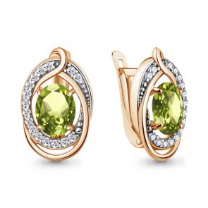 Серьги из золочёного серебра AQUAMARINE с фианитом и хризолитом А45019507А-пк фото