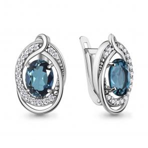 Серебряные серьги AQUAMARINE с фианитом и Лондон топазом А45019508А фото