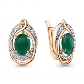 Серьги из золочёного серебра AQUAMARINE с фианитом и агатом А45019509А-пк фото