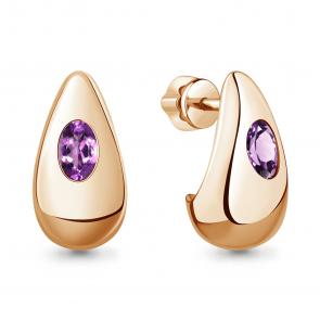 Серьги из золочёного серебра AQUAMARINE с аметистом А45019604-п фото