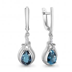 Серебряные серьги AQUAMARINE с фианитом и Лондон топазом А45019808А фото