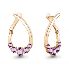 Серьги из золочёного серебра AQUAMARINE с аметистом А45021204-п фото