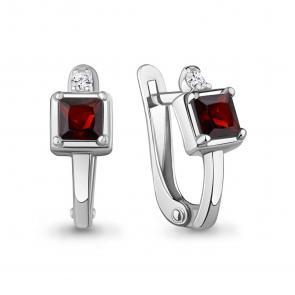 Серебряные серьги AQUAMARINE с фианитом и гранатом А45024103А фото