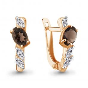 Серьги из золочёного серебра AQUAMARINE с фианитом и кварцем А45026001-п фото