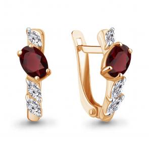 Серьги из золочёного серебра AQUAMARINE с фианитом и гранатом А45026003-п фото