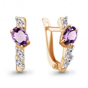 Серьги из золочёного серебра AQUAMARINE с фианитом и аметистом А45026004-п фото