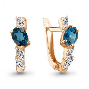 Серьги из золочёного серебра AQUAMARINE с фианитом и Лондон топазом А45026008-п фото