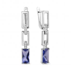 Серебряные серьги AQUAMARINE с фианитом и танзанитом А450261603А фото