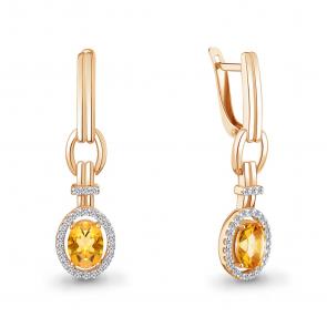 Серьги из золочёного серебра AQUAMARINE с фианитом и цитрином А45026206А-п фото