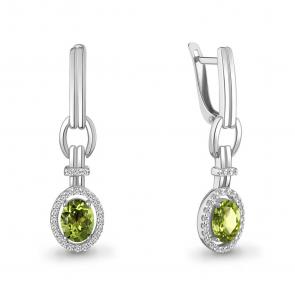 Серебряные серьги AQUAMARINE с фианитом и хризолитом А45026207А фото