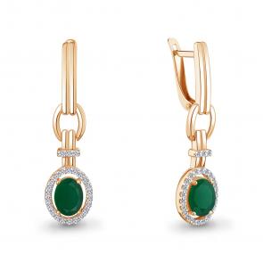 Серьги из золочёного серебра AQUAMARINE с фианитом и агатом А45026209А-п фото