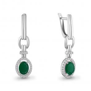 Серебряные серьги AQUAMARINE с фианитом и агатом А45026209А фото