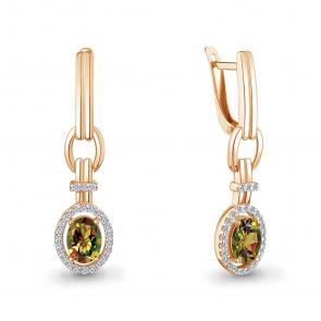 Серьги из золочёного серебра AQUAMARINE с фианитом и султанитом А45026219А-п фото