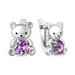 Серебряные серьги AQUAMARINE с аметистом и эмалью А45026604 фото