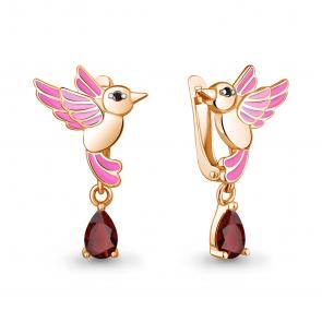 Серьги из золочёного серебра AQUAMARINE с гранатом, эмалью и ювелирным кристаллом А45026703Ч-п фото