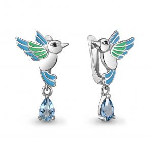 Серебряные серьги AQUAMARINE с топазом, эмалью и ювелирным кристаллом А45026705Ч фото