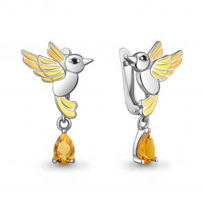 Серебряные серьги AQUAMARINE с цитрином, эмалью и ювелирным кристаллом А45026706Ч фото