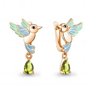 Серьги из золочёного серебра AQUAMARINE с хризолитом, эмалью и ювелирным кристаллом А45026707Ч-п фото