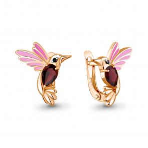 Серьги из золочёного серебра AQUAMARINE с гранатом, эмалью и ювелирным кристаллом А45026803Ч-п фото