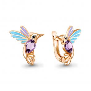 Серьги из золочёного серебра AQUAMARINE с аметистом, эмалью и ювелирным кристаллом А45026804Ч-п фото