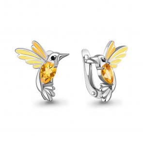 Серебряные серьги AQUAMARINE с цитрином, эмалью и ювелирным кристаллом А45026806Ч фото