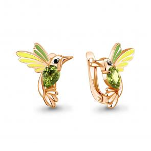 Серьги из золочёного серебра AQUAMARINE с хризолитом, эмалью и ювелирным кристаллом А45026807Ч-п фото