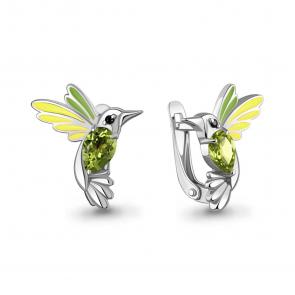 Серебряные серьги AQUAMARINE с хризолитом, эмалью и ювелирным кристаллом А45026807Ч фото