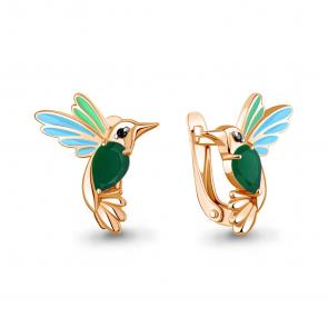 Серьги из золочёного серебра AQUAMARINE с агатом, эмалью и ювелирным кристаллом А45026809Ч-п фото