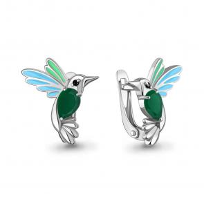Серебряные серьги AQUAMARINE с агатом, эмалью и ювелирным кристаллом А45026809Ч фото